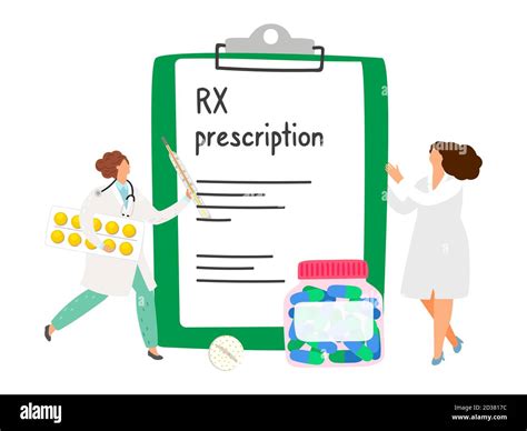 Rx Prescription Concept Doctors And Pills Vector Rx Prescription