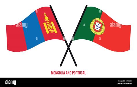 Mongolia And Portugal Flags Crossed And Waving Flat Style Official Proportion Correct Colors