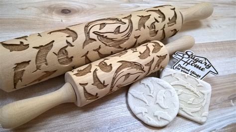 Wooden Rolling Pin Dolphins Sea Beauties Marine Life Pattern Etsy