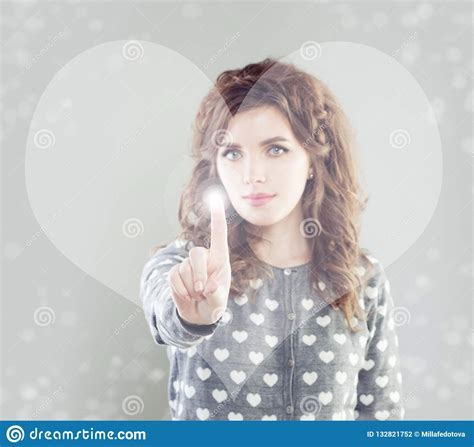 Woman Touching Heart Symbol Virtual Display Stock Photo - Image of ...