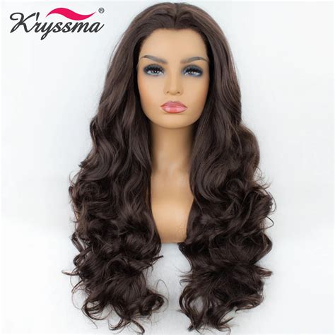 Synthetic Lace Front Wig Inches Widow S Peak Long Brown Wavy Wigs For Women Density