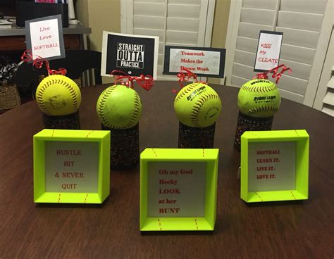 The colorful and glittery decoration makes the party venue look even more vibrant and exude happy vibes. Softball Centerpieces & Mini-frame Quotes Party Favors ...