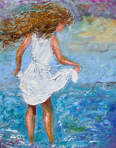 Original Oil Painting Child Ocean Play Impressionism