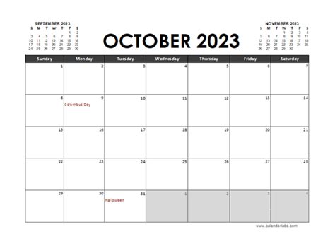 October 2023 Calendar Excel Free Printable Templates