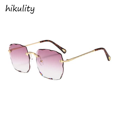 89157 rimless cutting rectangle sunglasses women 2018 ocean gradient color ladies shades luxury