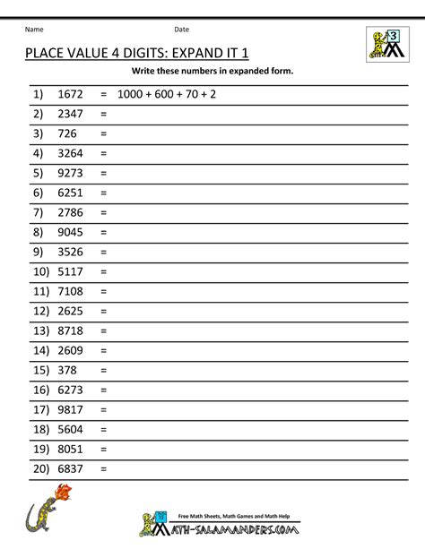 Place Value Worksheets 4 Digits Expand It 1 1000×1294 Place