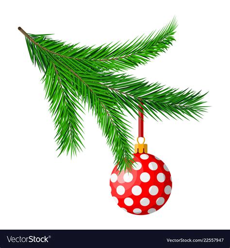 Download Christmas tree branches and hanging glitter ball Vector Image