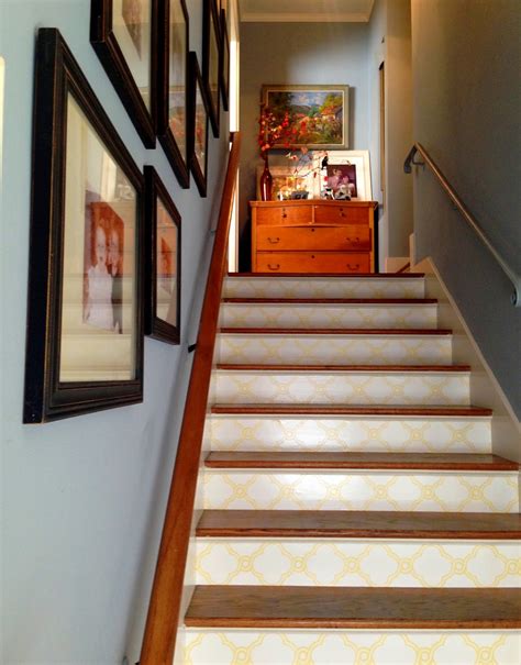Since the stair risers were laid out in sequence, it was easy to draw the lines to keep the continuity. How to Wallpaper Stair Risers | Barnaclebutt