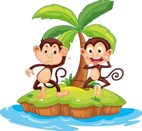 Two Funny Monkeys Cartoon Character On Isolated Island 5925500 Vector