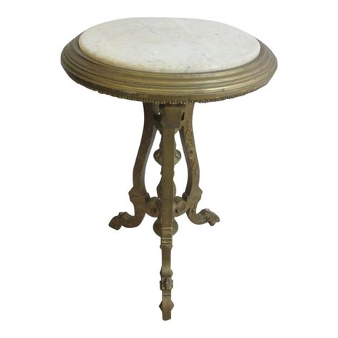 Looking for a good deal on lamp pedestal? Antique Victorian Carved Gold Marble Top Lamp End Table ...