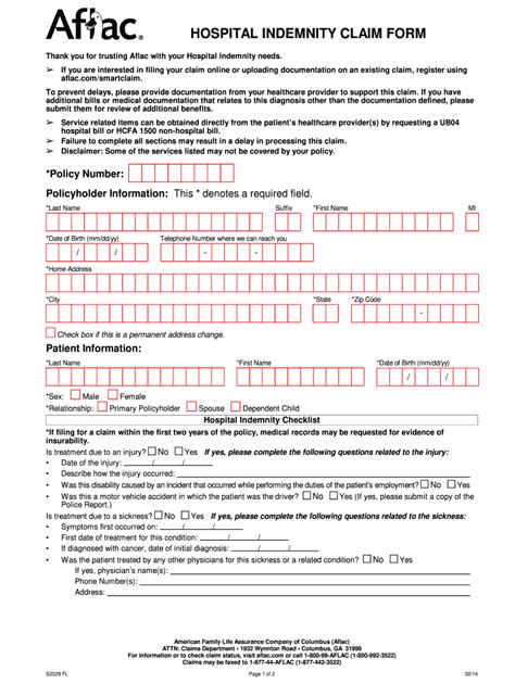 Aflac Hospital Claim Form Fill Online Printable Fillable Blank