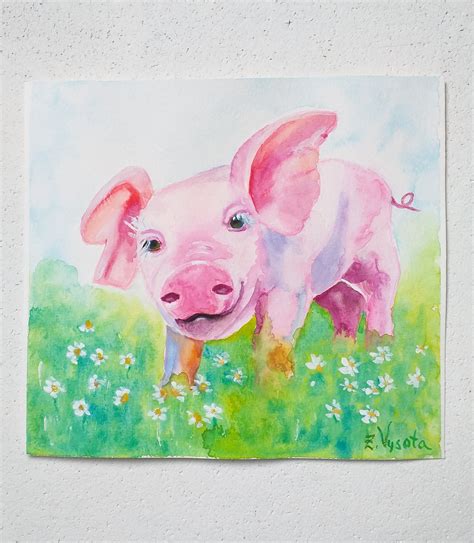 Pig Painting Original Art Pig Watercolor Farm Animal Nursery Etsy