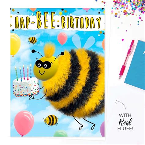 Fluff Hap Bee Birthday Large Card