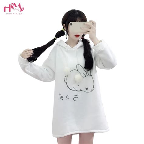 Harajuku Women Kawaii Long Hoodies Sweatshirt Cute Rabbit Printed Funny