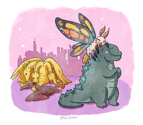 Godzilla And Mothra Art By Alejandra Elena Gámez Rgodzilla