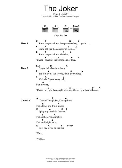 The Steve Miller Band The Joker Sheet Music Notes Download