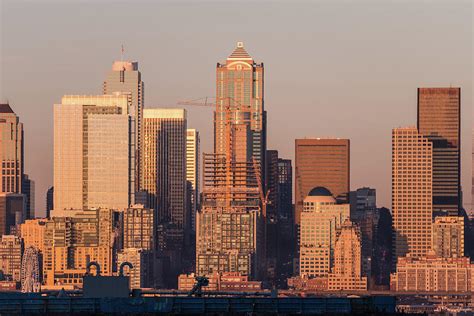 Detail Of Sunset Light Over The Skyscrapers Of Downtown Seattle