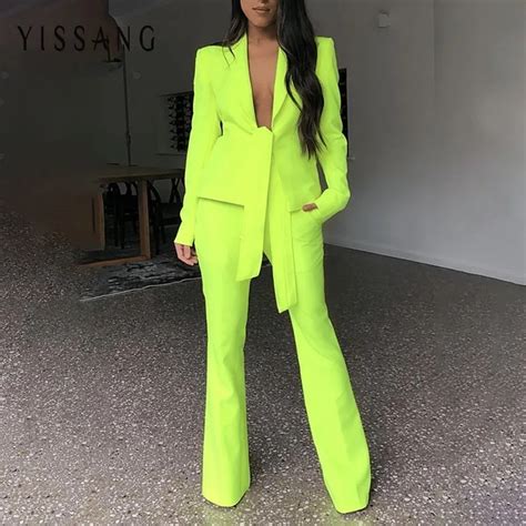 Yissang Women Two Piece Set Top And Pants Suit 2019 Sexy Long Sleeve