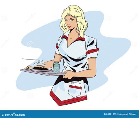 Sexy Girl Waitress Comic Cartoon Pop Art Retro Vector Drawing A Vector Clipart Illustration Of