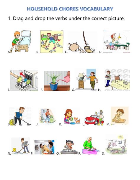 Vocabulary Worksheets Household Chores School Subjects Online