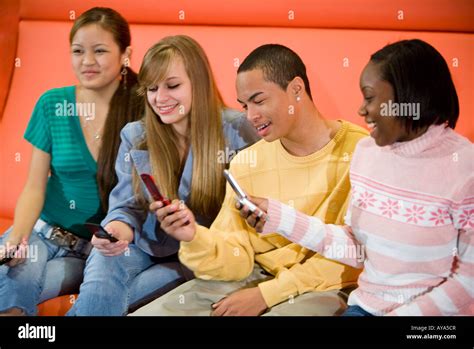 Group Of Teenagers With Their Cellphones Stock Photo Alamy