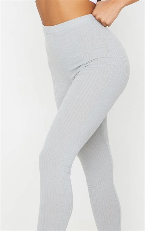 Grey Ribbed Leggings Prettylittlething