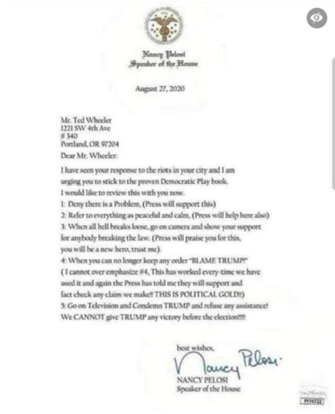 Fact Check Did Nancy Pelosi Send This Letter To Portland Mayor Ted