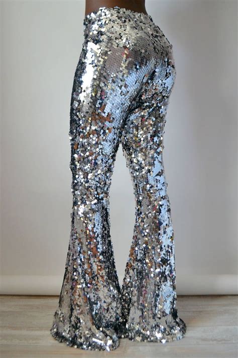 Silver Sequin Wide Flare Pants Etsy Disco Dress Fashion Outfits Dresses