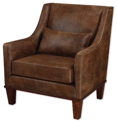 Accent chairs, rustic living room chairs : Clay Rustic Leather Look Arm Chair - Rustic - Armchairs ...