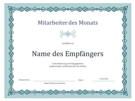 Teilnahmebestätigung (design lila kette) erkennen sie den erfolgreichen abschluss eines schulungskurses oder einer kursreihe eines teilnehmers bzw. Urkunde für den "Mitarbeiter des Monats" (Design "Blaue ...