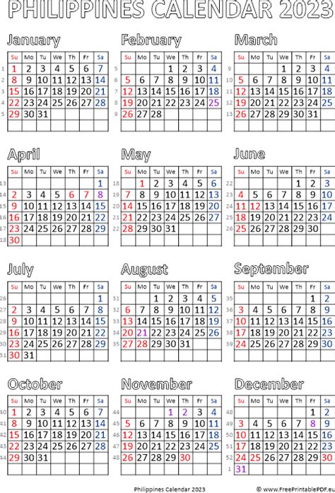 Calendar 2023 Philippines Free Printable Pdf