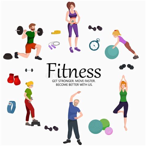 Active Fitness Person Man And Woman Workout In Gym Stock Vector