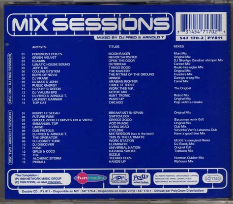 compilation mix sessions vol 1 mixed by dj fred and arnold t 2 cd 1999 ebay