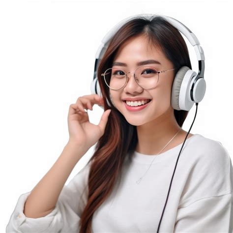 Premium Photo A Woman Wearing Glasses With A Smile On Her Face And Wearing A Pair Of Headphones