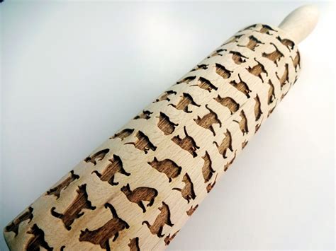 Cats Embossing Rolling Pin Engraved Rolling Pin Cats Wooden Etsy