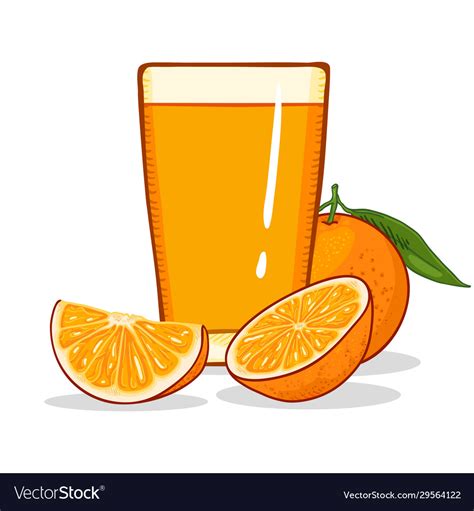 Cartoon Glass Orange Juice And Fruits Royalty Free Vector