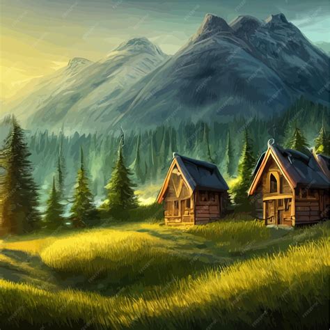 Premium Vector Vector Illustration Small Hut In Forest Against