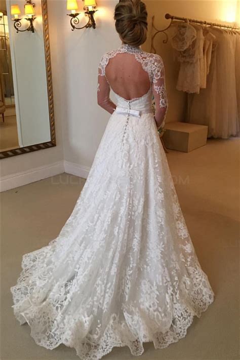 Features:the long sleeves wedding dresses features wedding ball gown,high neck,long sleeves,beautiful applique,zipper back and button,built in bra. High Neck Long Sleeves Lace Keyhole Back Wedding Dresses ...
