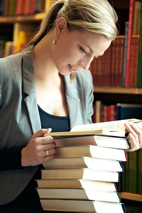 Woman Doing Research In Library Stock Image Image Of Fashion