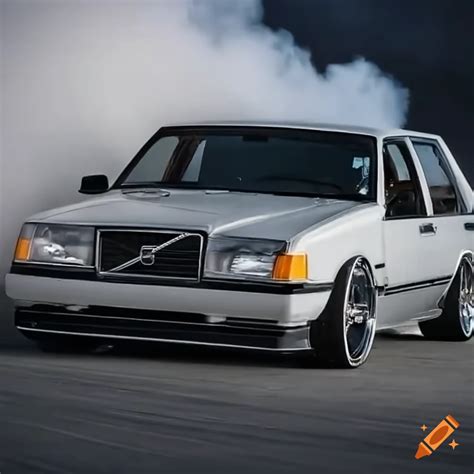 Lowered Volvo 740 Drifting With White Smoke From Tires On Craiyon