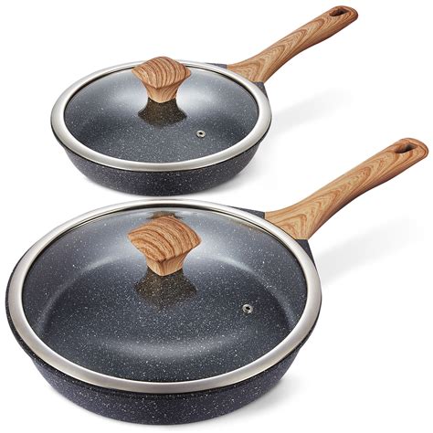 Miusco Nonstick Frying Pan Set With Lids Premium Granite Coating