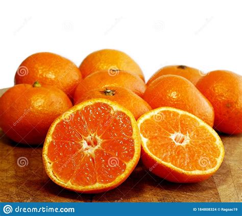 Oranges And One Cut Into Halves Sweet Seedless Oranges Stock Photo