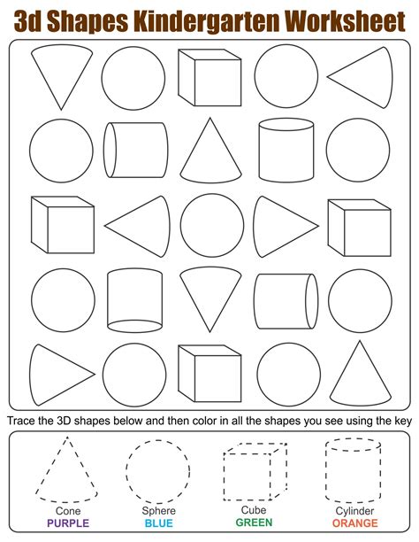 10 Best 3d Shapes Worksheets Printables Kindergarten