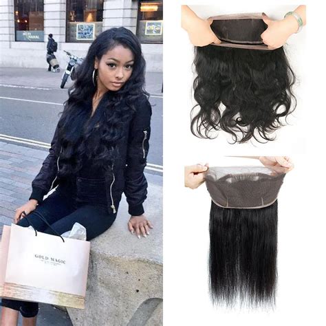 Virgin Brazilian Straight Body Wave In Lace Frontal Closure Pre Plucked Natural Color