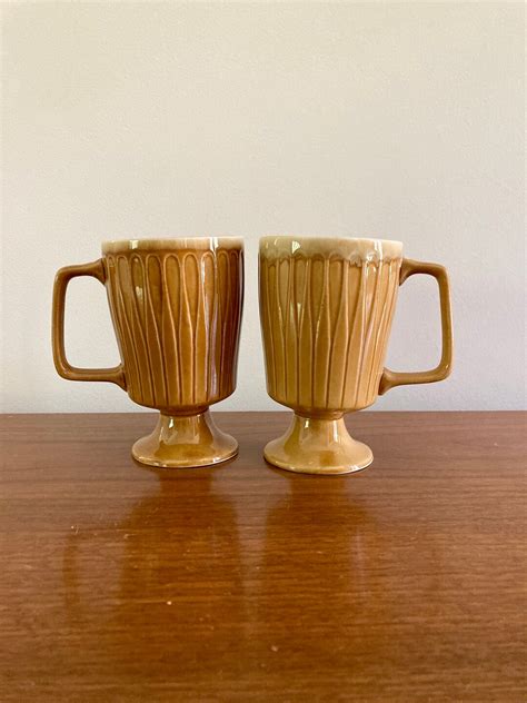 Set Mod Footed Coffee Cups Vintage Porcelain Pedestal Coffee Etsy