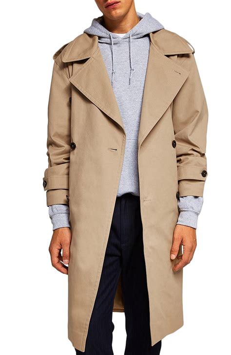 topman double breasted trench coat in natural for men lyst