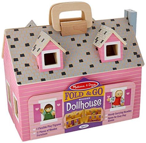 Melissa And Doug Fold And Go Wooden Dollhouse With 2 Dolls
