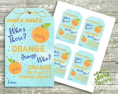 Printable Orange You Glad Its Summer Break Cute Knock Etsy Orange