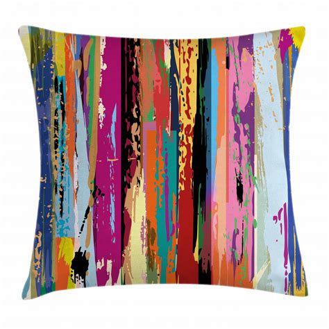 Abstract Throw Pillow Cushion Cover Multicolored Expressionist Work Of Art Vibrant Rainbow