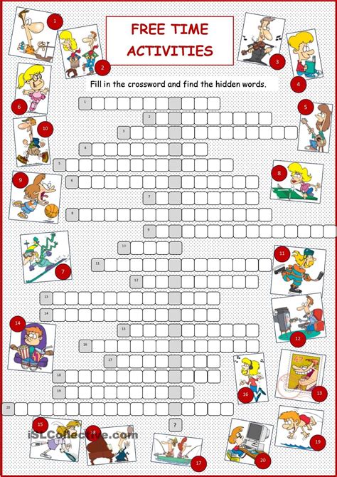 Free Time Activities Crossword Free Time Activities Time Activities